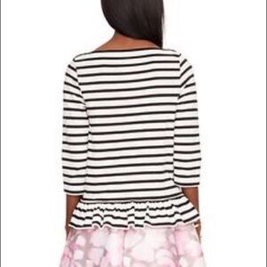 Kate Spade Stripe Brooke Street Ruffle Blue & Cream Pima Cotton Top Large